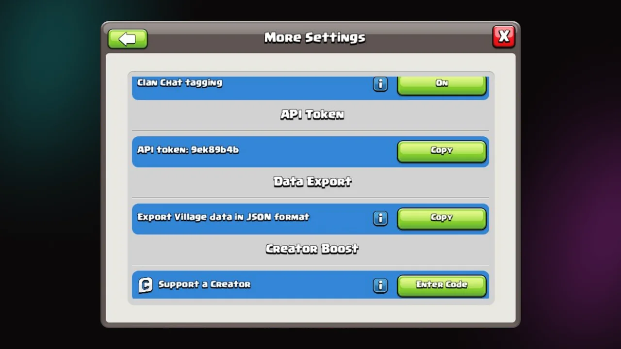 API Token in Clash of Clans